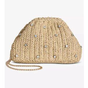On 34th woven straw rhinestone embellished clutch shoulder bag - Natural